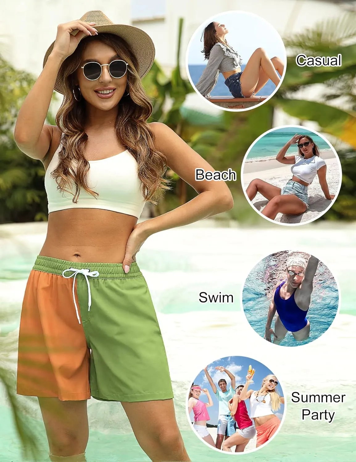 Rocorose Women's Board Shorts Quick Dry Summer Sports Drawstring Beach Trunks Built-in Liner with Pockets