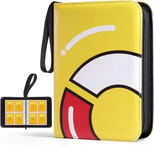 Trading Card Binder-400 Card Holder, 4 Pockets with Removable 50 Sleeves, Card Collector Album with Zipper, Portable Display Storage Holder Book for Sports Card, Game Card(Yellow)