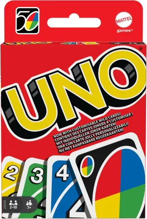 UNO - Classic Colour & Number Matching Card Game - 112 Cards - Customizable & Erasable Wild - Special Action Cards Included - Gift for Kids 7 , W2087