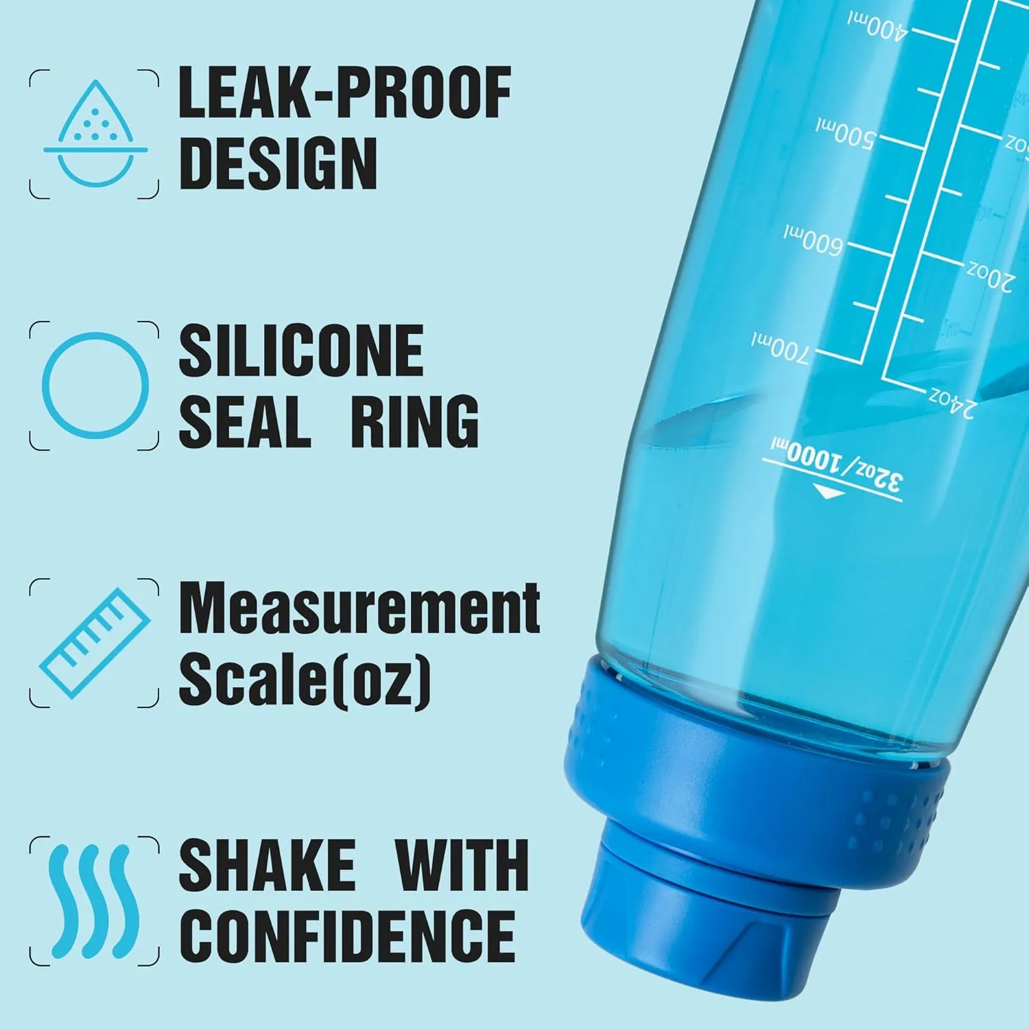 Water Bottle 32oz, clear water bottle with Chug Lid and Carry Handle, Reusable, Tritan, BPA Free, Hiking Water Bottle Suitable for Travel, Outdoors, Gym, Travel, Home, School (Blue)