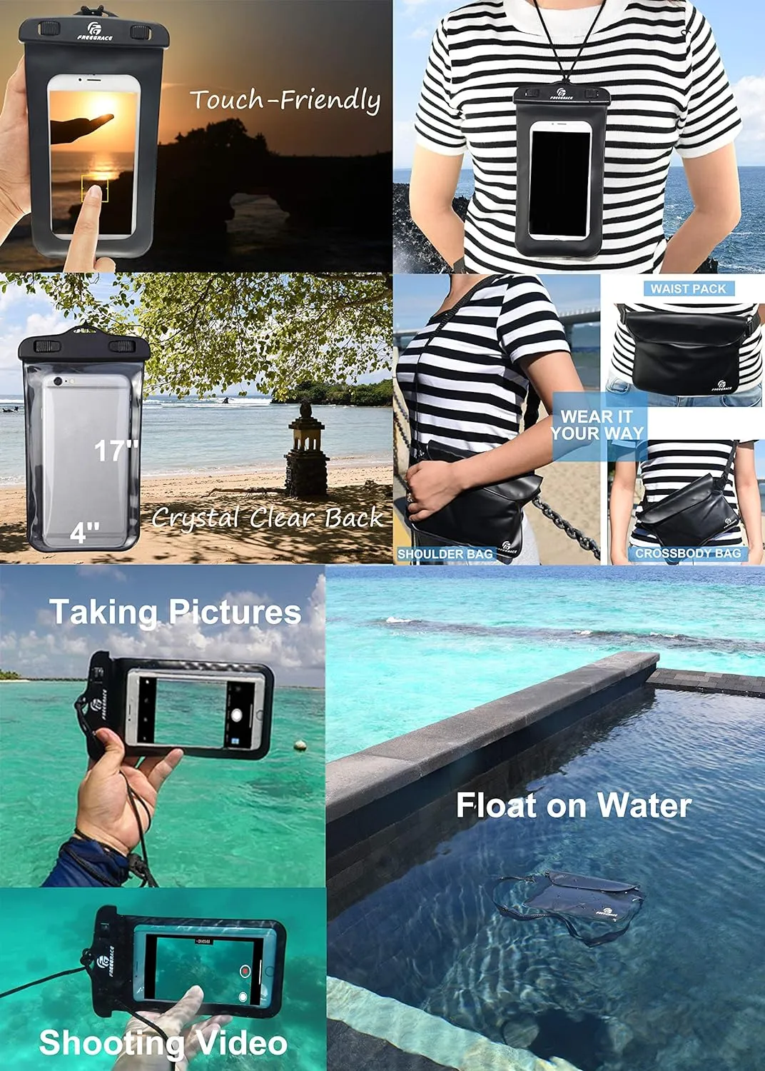 Waterproof Dry Bags Set of 3 Dry Bag with 2 Zip Lock Seals & Detachable Shoulder Strap, Waist Pouch & Phone Case - Can Be Submerged Into Water - for Swimming (Navy Blue(Window), 20L)