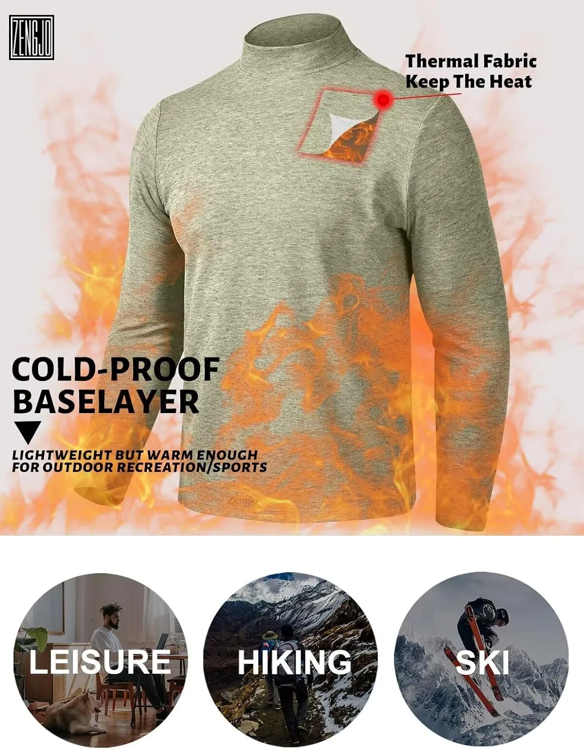 Zengjo Mock Turtleneck Thermal Undershirt Mens Long Sleeve Baselayer Shirts